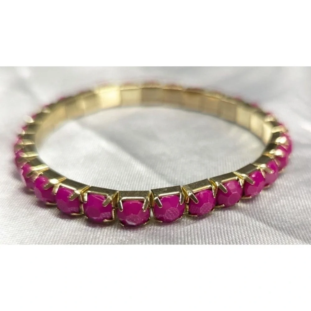 New Gold-tone Stretchable Bracelet With Pink Stones Barbie Core Stacking Layers